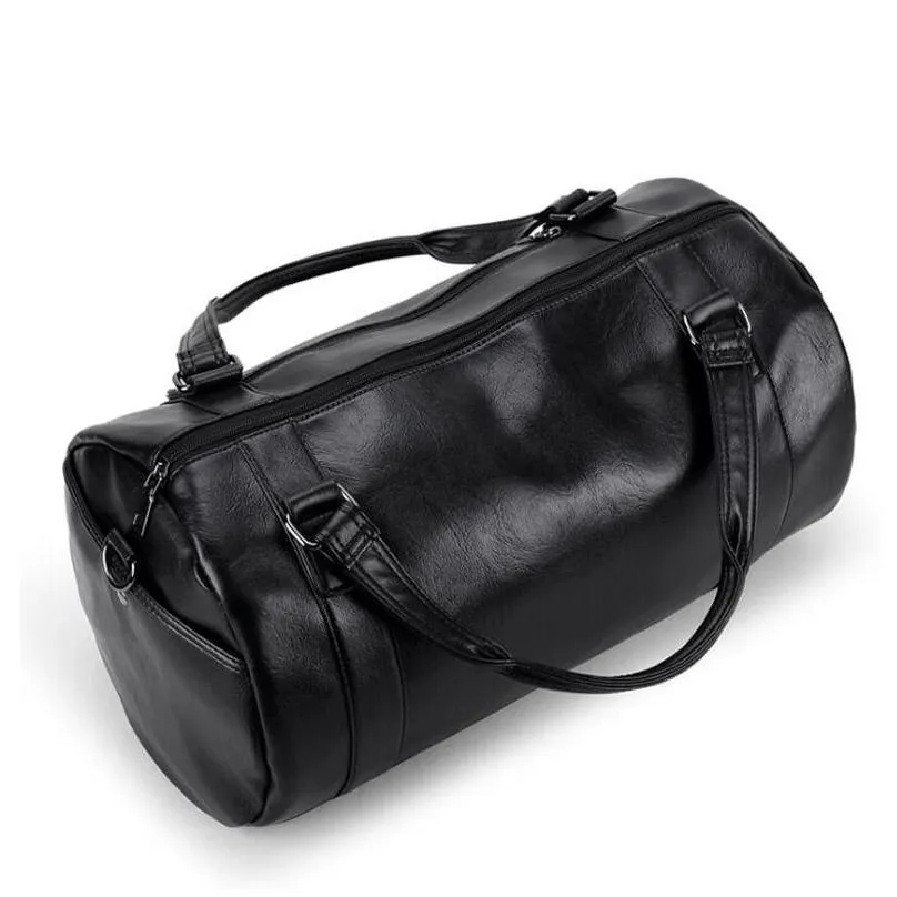 Outdoor Bags Top Quality Men Classic Soft Pu Sports Gym Bags Cylindrical Training Bag Shoder Outdoor Travel Handbag Drop Delivery Spor Dh43B