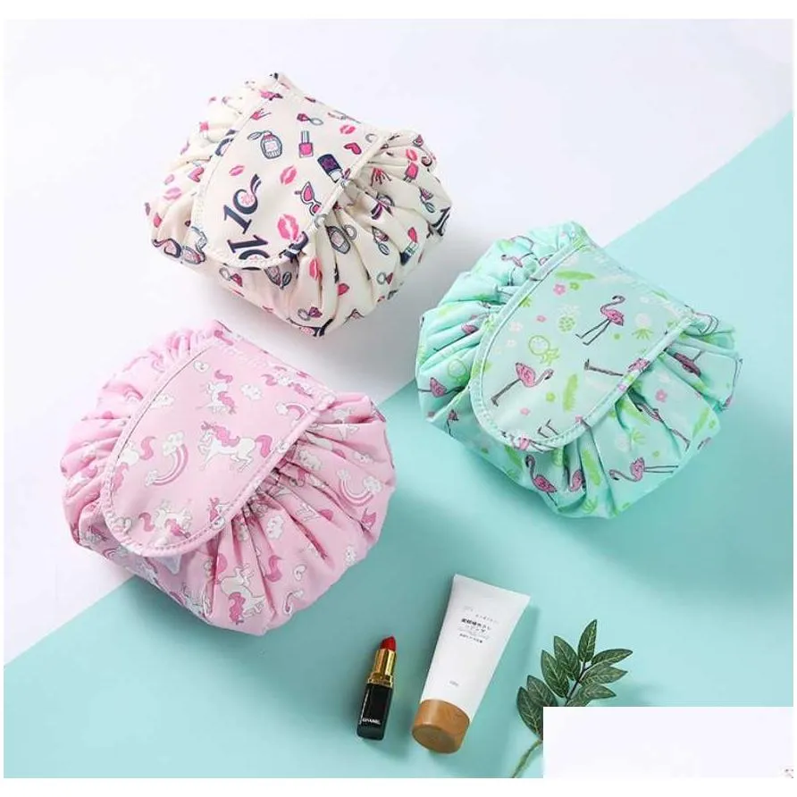portable drawing cosmetic bag waterproof large capacity lazy travel makeup bag pouch magic quick pack toiletry bag for women girls