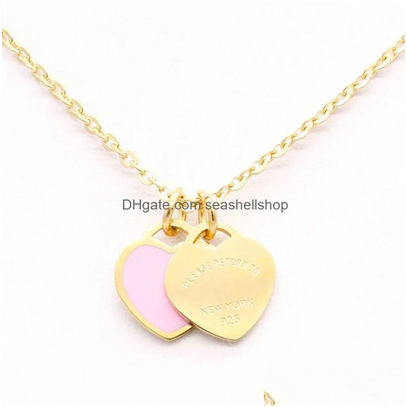 Beaded Designer Brand Heart Double Letter Pendant Necklace Chain 18K Gold-Plated Wedding Accessories Stainless Steel Titanium Womens Dh6Rk