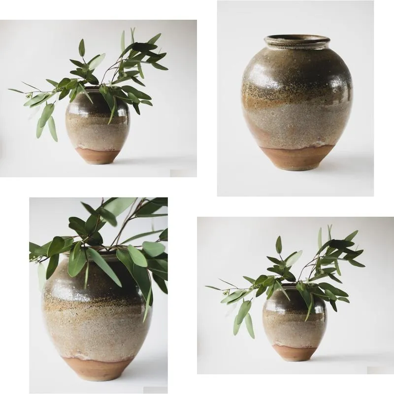 Vases Ceramic Vase With Iron Oxide Glaze Vintage Studio Y Large Decorative Wabi Sabi Drop Delivery Home Garden Home Decor Otlzn