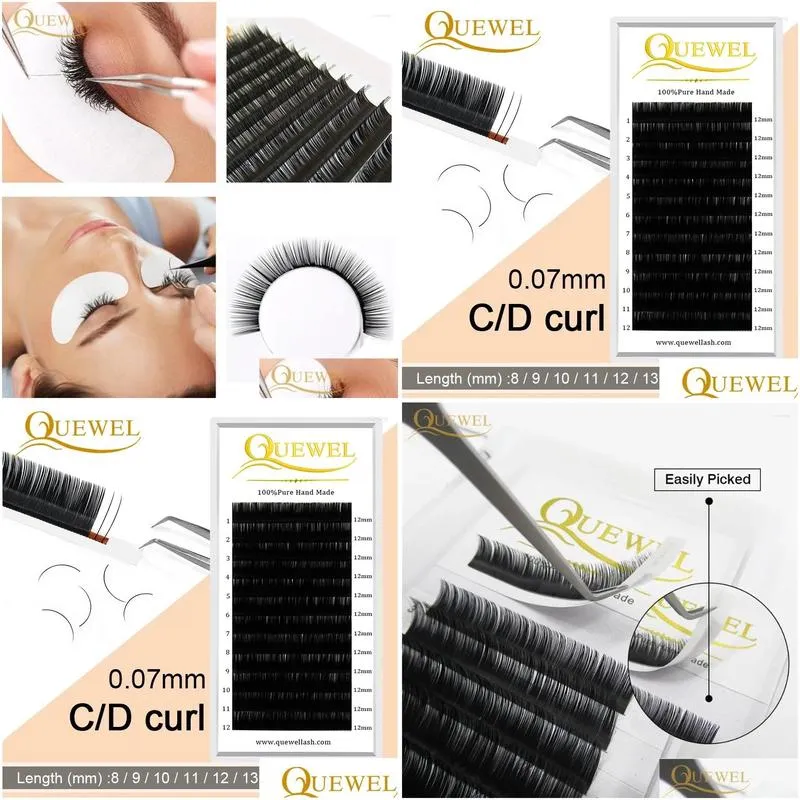 false eyelashes quewel 0.07mm eyelash extension 12lines/tray 8-15 mixed c/cc/d curl silk volume eye lashes makeup faux mink