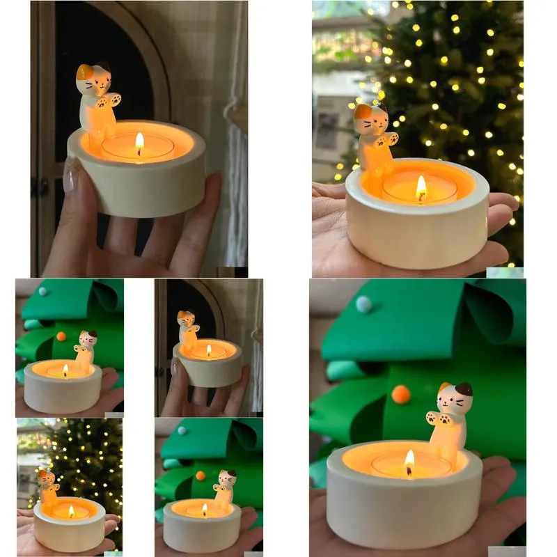 Candles Adorable Cat Candle Holder - Perfect For Home Drop Delivery Home Garden Home Decor Otuqj
