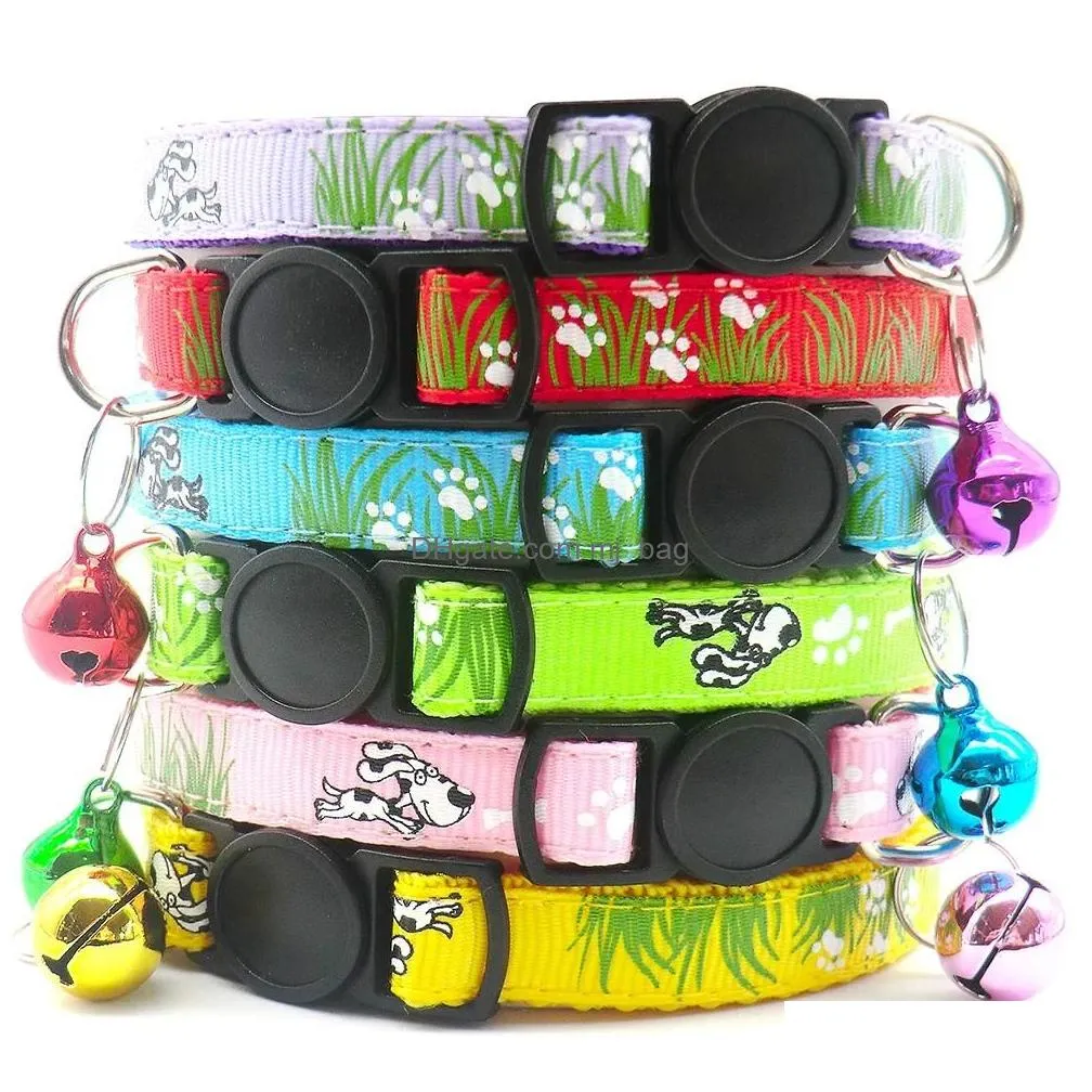 Dog Training & Obedience Collars Wholesale 100Pcs Dog Collar With Bell Delicate Safety Casual Cat Neck Strap Camo Adjustable Pet Acces Dh4Tz