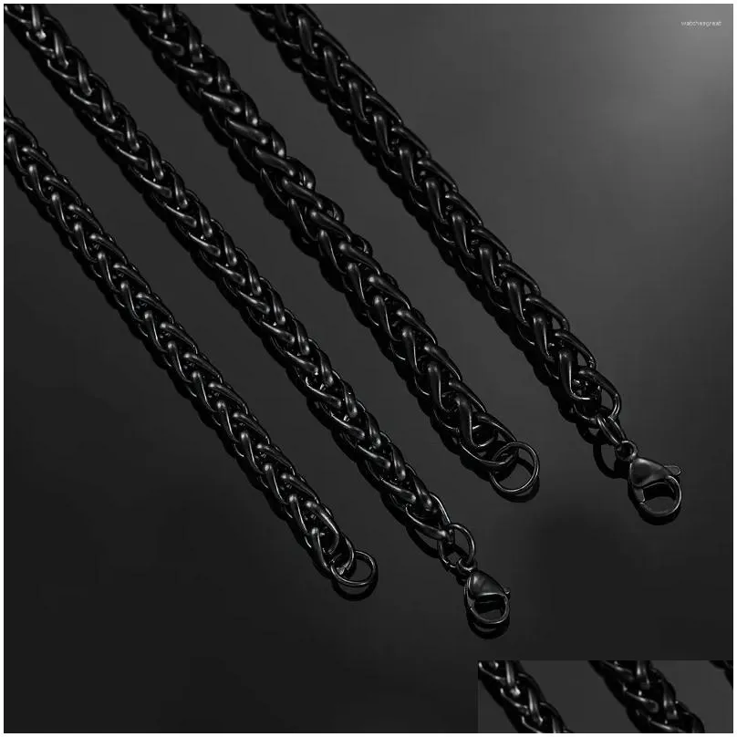 Chains Thickness M/4Mm/5Mm/6Mm/7Mm Black Color Wheat Braided Stainless Steel Necklace Link Classic Curb Chain For Men Women Jewelry D Dhoc2