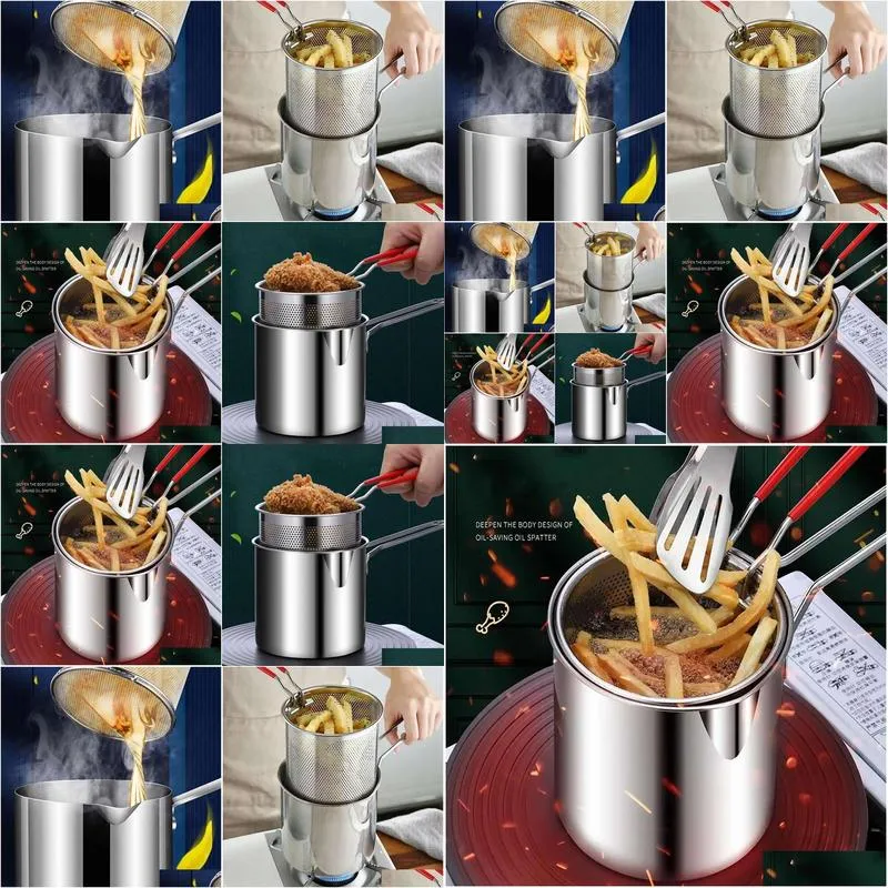 Cookware Parts Kitchen Deep Frying Pot With Strainer 304 Stainless Steel Tempura Pan Chicken Fried Cooking Drop Delivery Home Garden K Otnya