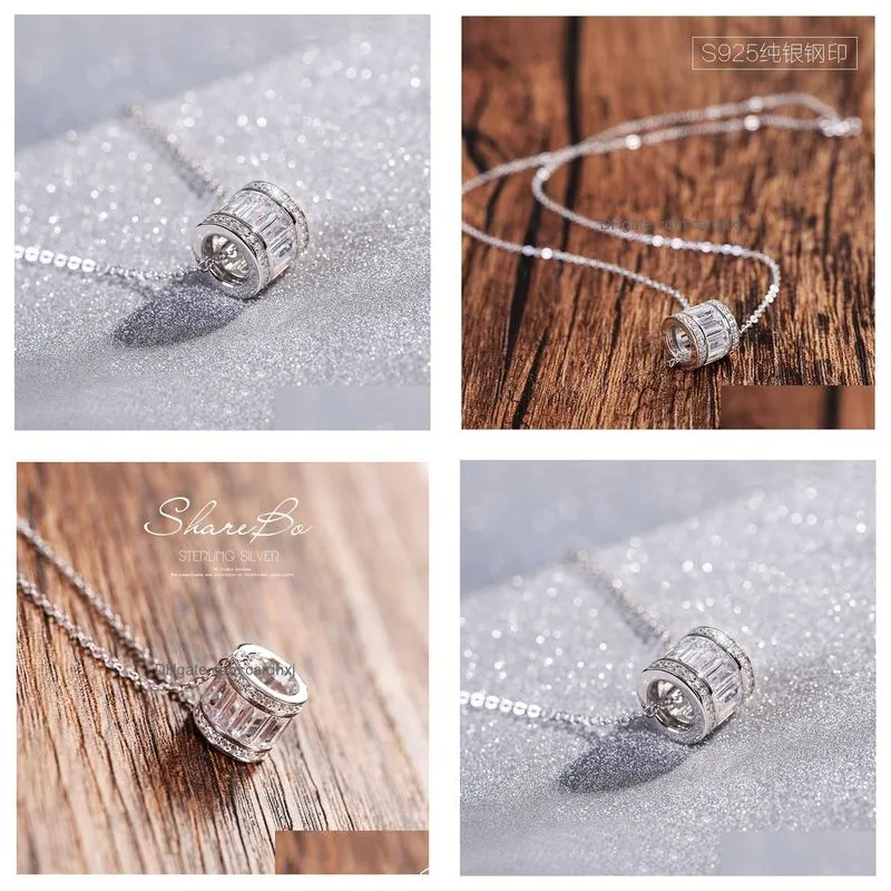 Pendant Necklaces Fashion-Plated Pendant Necklace Cubic Zirconia Women Sier Cylinder Zircon Sterling Jewelry Drop Delivery Jewelry Nec Dhhoe