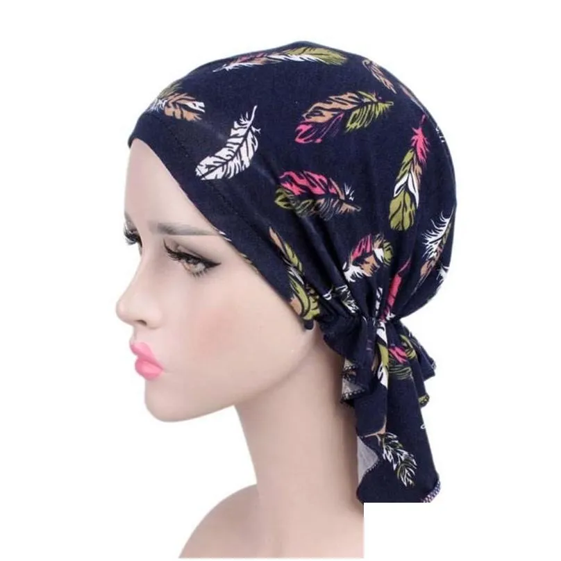 Cycling Caps & Masks Cycling Caps Masks Womens Muslim Hijab Cancer Chemo Flower Print Hat Turban Cap Er Hair Scarf Wrap Pre-Tied Headw Dhpx2