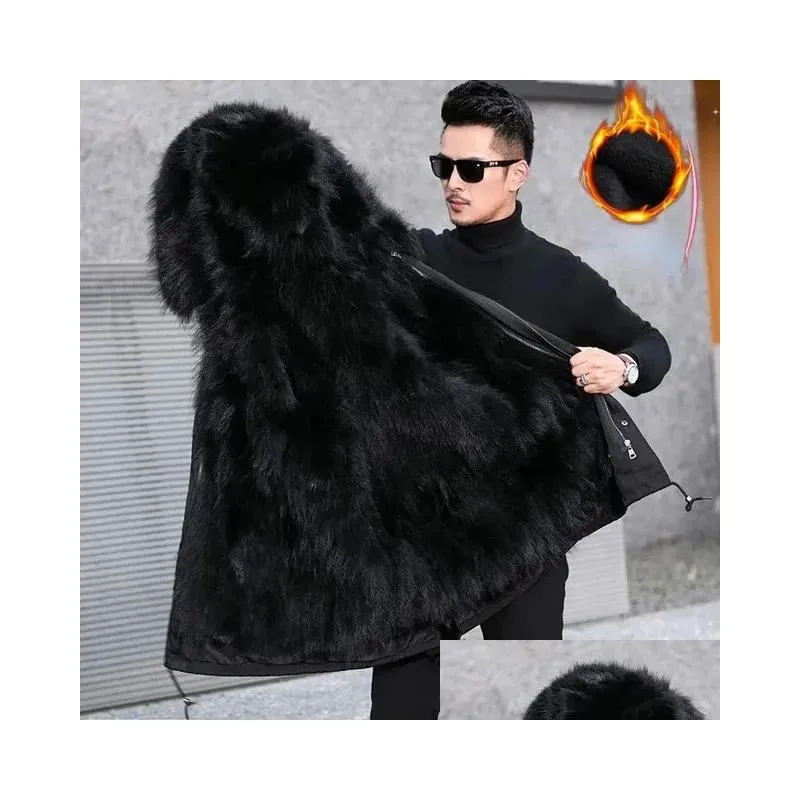 Men`S Fur & Faux Fur Artificial Mink Fur Jacket Men Parkas Winter Coat Thicken Warm Mid-Long Faux Overcoat Fashion P Outerwear E427 24 Otv5J