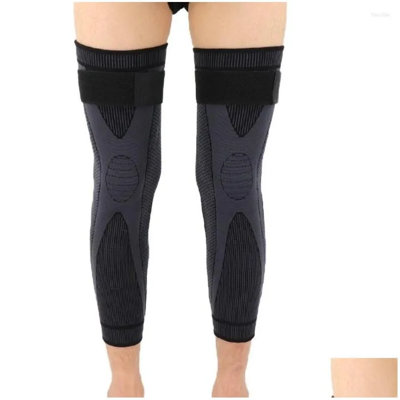 Elbow & Knee Pads Knee Pads 2Pcs Compression Support Lengthen Stripe Sport Sleeve Protector Elastic Long Kneepad Brace Volleyball Runn Dhbwc