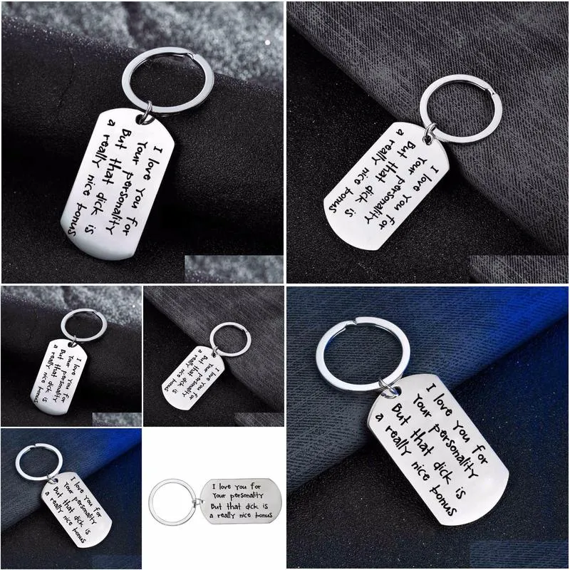 Keychains & Lanyards Keychains 12Pc/Lot I Love You Keychain Dog Tag Stainless Steel Keyring For Couple Girlfriend Boyfriend Wife Husb Dhfgj