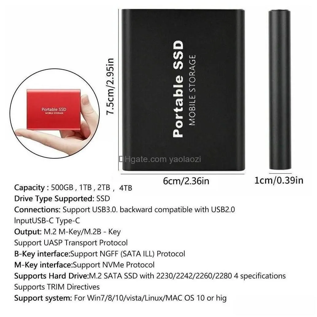 hard drives m.2 ssd 500gb 1tb flash drive external typec high speed usb3.1 2tb 4tb 8tb storage portable hd disk for laptop 221105 dr