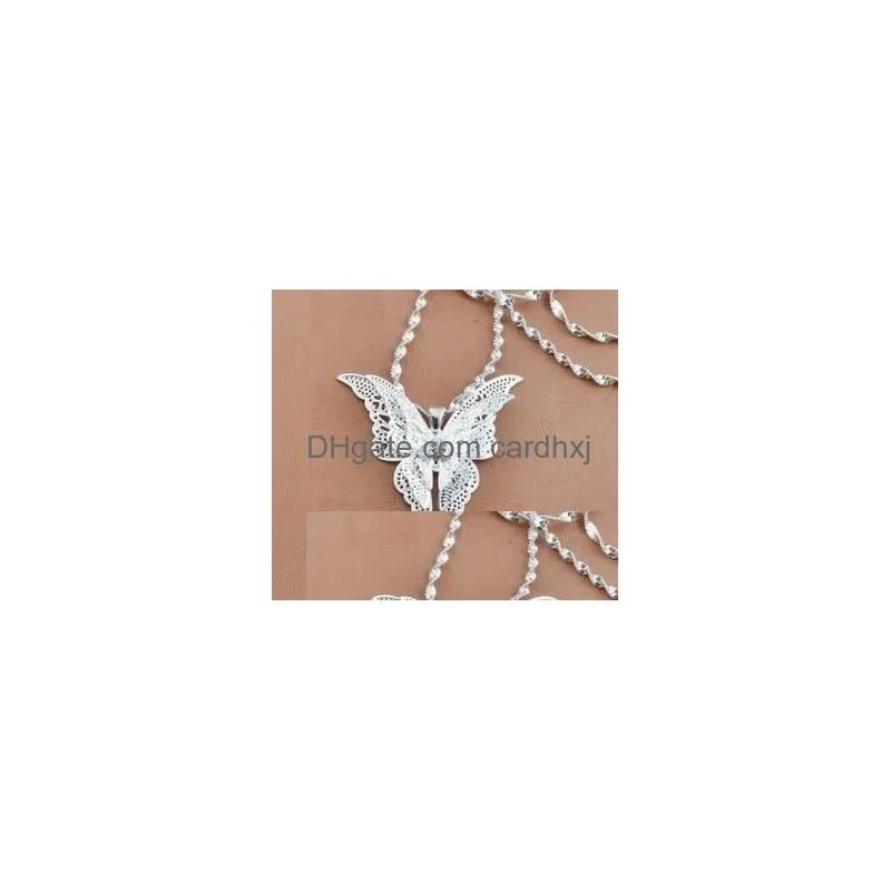 Pendant Necklaces Fashion- New Women Lady Girl 925 Sterling Sier Plated Butterfly Necklace Pendant Fit Charm Fashion Jewelry Christmas Dhcxa