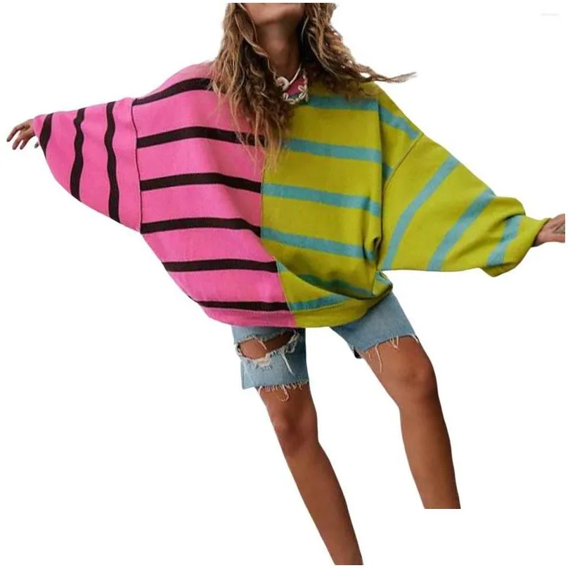 Women`S Hoodies & Sweatshirts Womens Hoodies Women S 2024 Striped Oversized Sweatshirt Long Sleeve Crew Neck Color Block Casual Knit Otmge