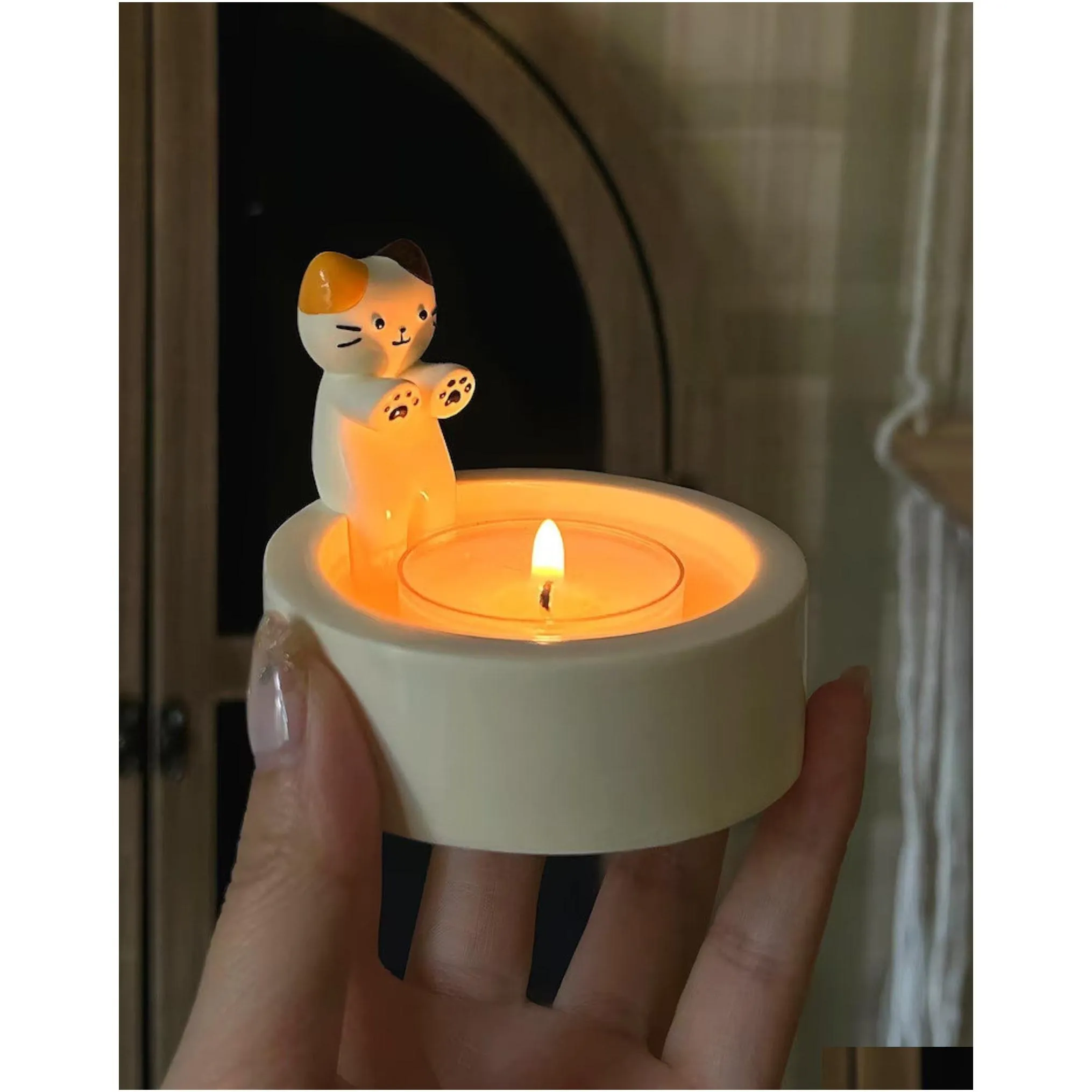 Candles Adorable Cat Candle Holder - Perfect For Home Drop Delivery Home Garden Home Decor Otdbj