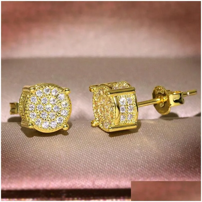 Stud Choucong Hip Hop Stud Earring Vintage Jewelry Sterling Sier Yellow Gold Fill Pave White Sapphire Cz Diamond Sparkling Women Men Otc72