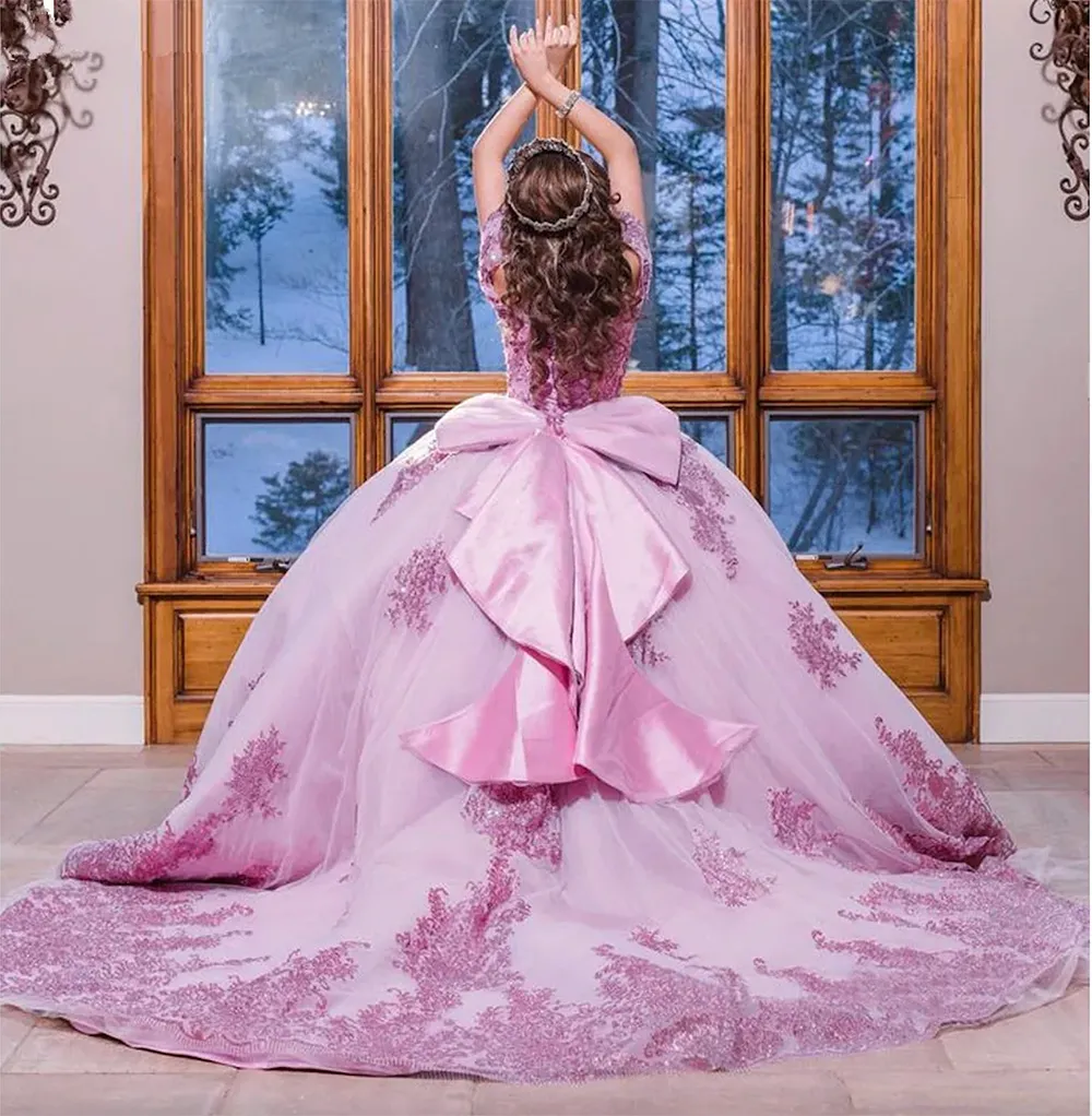 Pink Gillter Quinceanera Dresses Ball Gown Sweet 15 16 Year corset lace-up Princess prom Dress vestidos de 15 anos anos