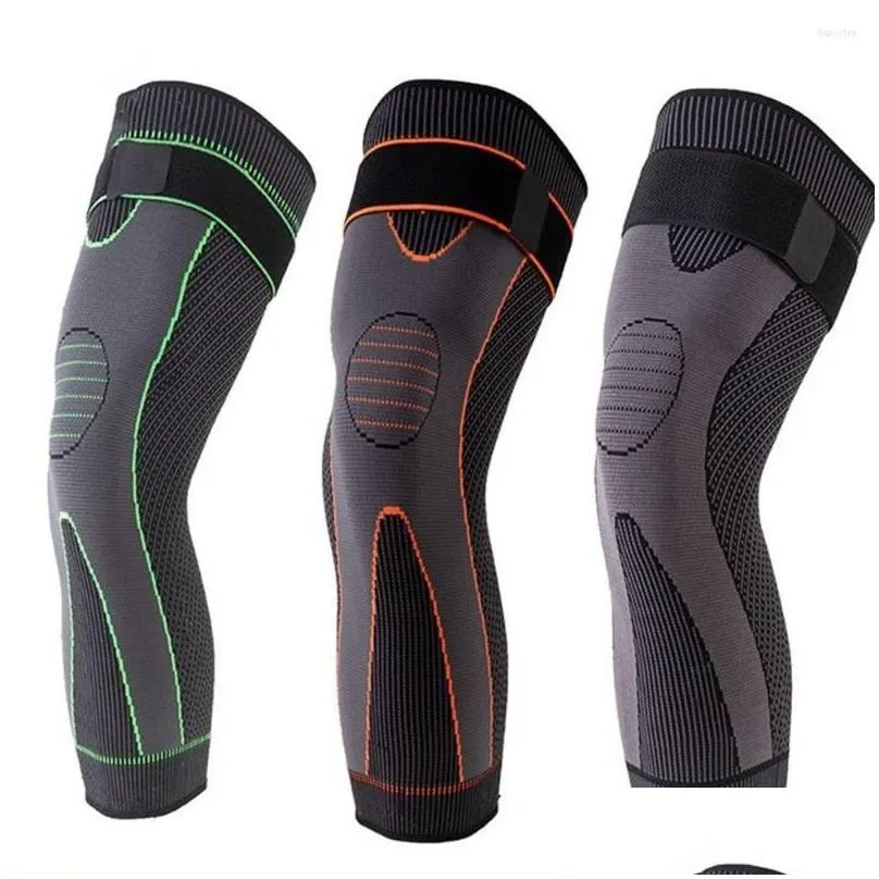 Elbow & Knee Pads Knee Pads 2Pcs Compression Support Lengthen Stripe Sport Sleeve Protector Elastic Long Kneepad Brace Volleyball Runn Dhbwc