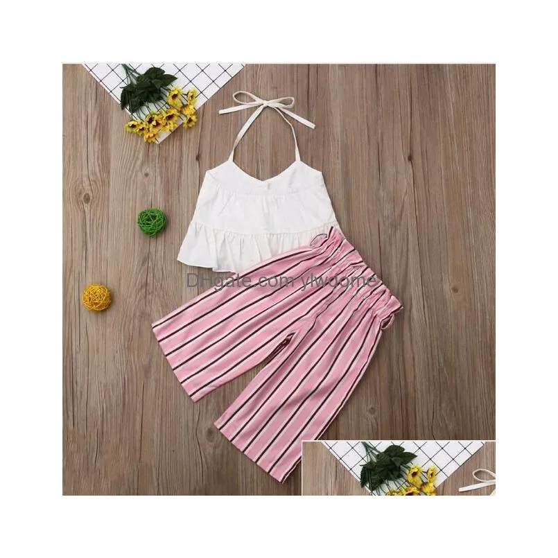 Clothing Sets Summer Baby Girls Outfits Cute Toddler Clothing Sets Fashion Lace Ruffle Halter Tops Add Stripe Pants Children Casual 2P Dhwnr