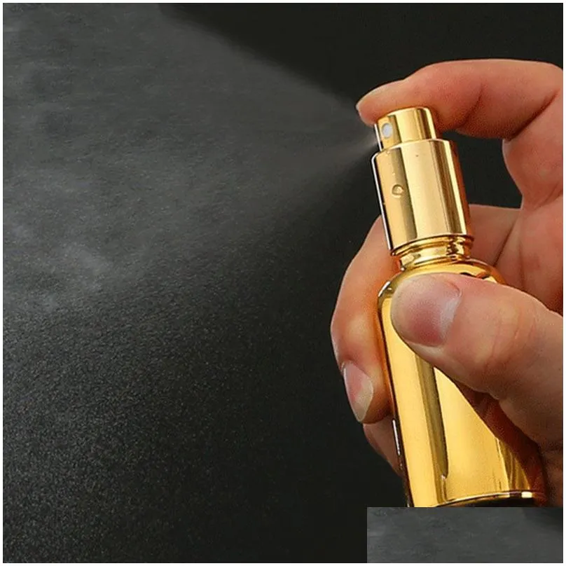 Packing Bottles Wholesale 100Ml Gold Pump Cosmetic Glass Essential Oil Per Bottles With Spray For Personal Care Drop Delivery Office S Otsku