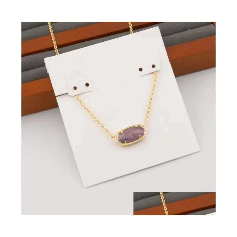 Pendant Necklaces Purple Quartz Pendant Necklaces Necklace Natural Stone Real 18K Gold Plated Dangles Glitter Jewelries Letter Gift Wi Ot1Ge