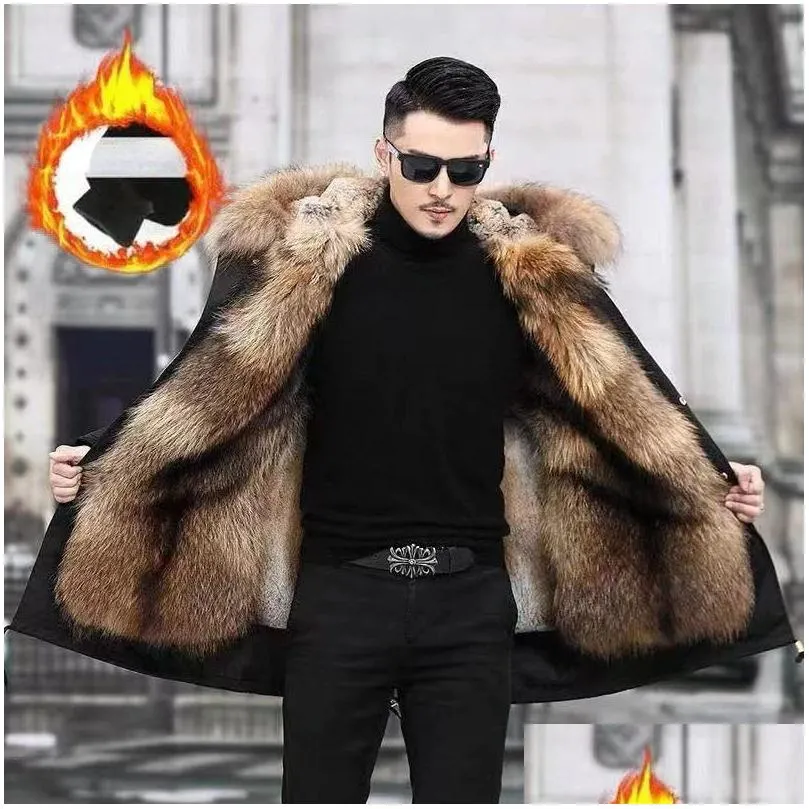 Men`S Fur & Faux Fur Artificial Mink Fur Jacket Men Parkas Winter Coat Thicken Warm Mid-Long Faux Overcoat Fashion P Outerwear E427 24 Otv5J