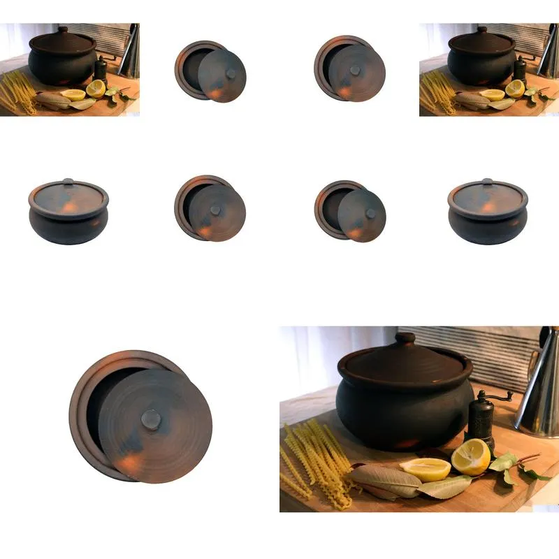 Cookware Parts High Wind Flamed Dark Primitive Cooking Pot - Pre Seasoned Made From Fire Clay Suitable For Stove Top And Open Drop Del Otavm