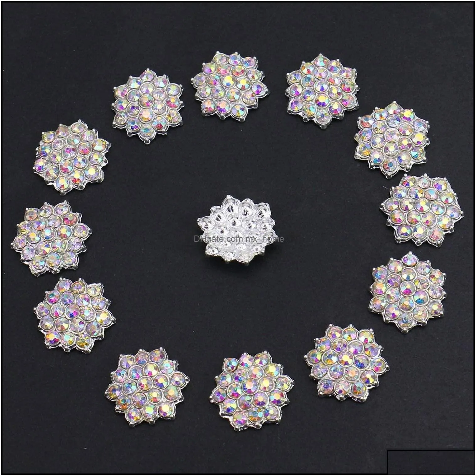 30pcs 12mm flower alloy rhinestone button flatback ab crystal metal embellishments diy jewelry making hair wedding embellishment drop