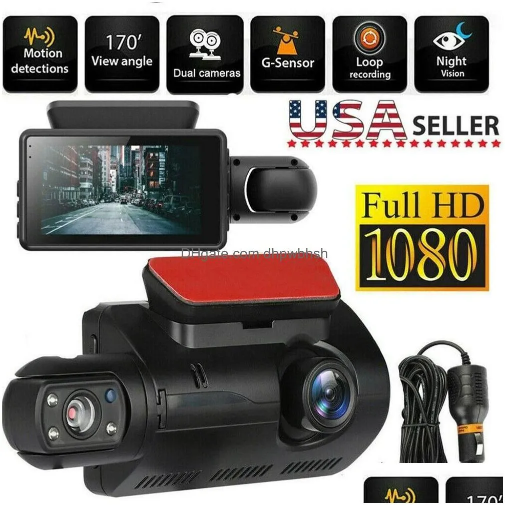 Car Dvr 3 Inch Driving Recorder Front And Rear Dual Lens Camera Wide Angel Parking Reversing Night Vision Dashcam Drop Delivery Mobi Dh3Xm