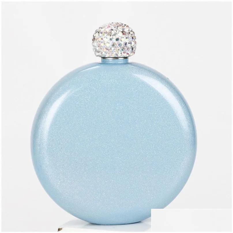 Hip Flasks Portable Round Mini Hip Flask 304 Stainless Steel Wine Kettle Crystal Er Colorf Ladies Flagon Glitter Drop Delivery Home Ga Dhjus