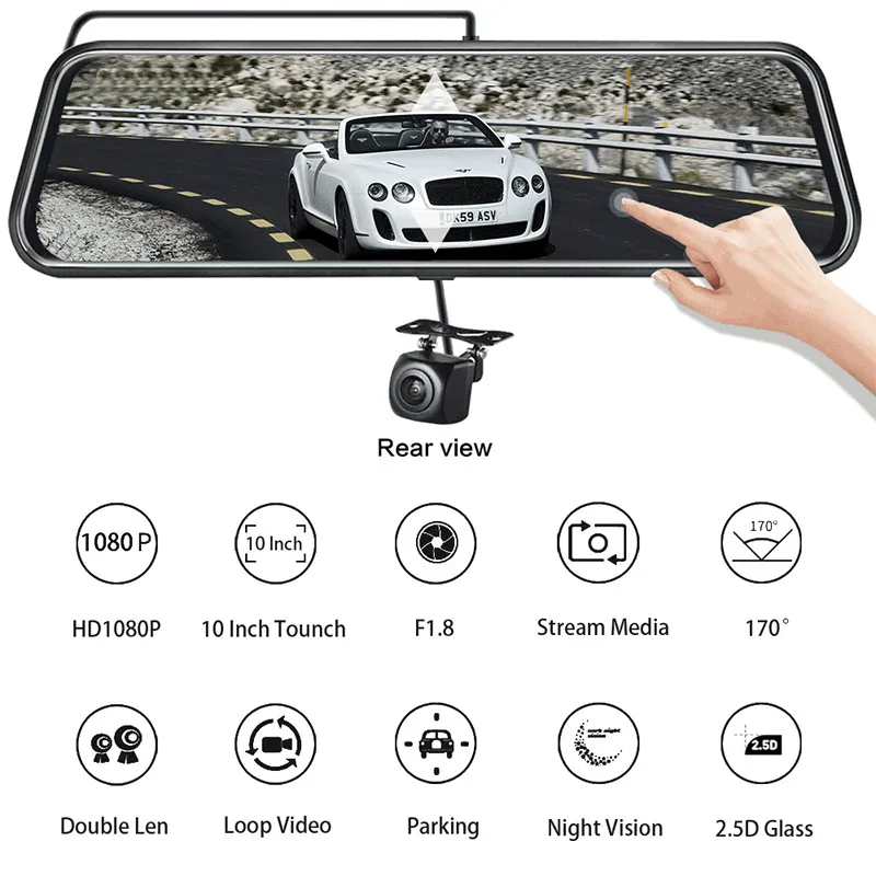 DHgate.com:10-Inch Touch Screen Rearview Mirror Dashcam with Dual Lens ...