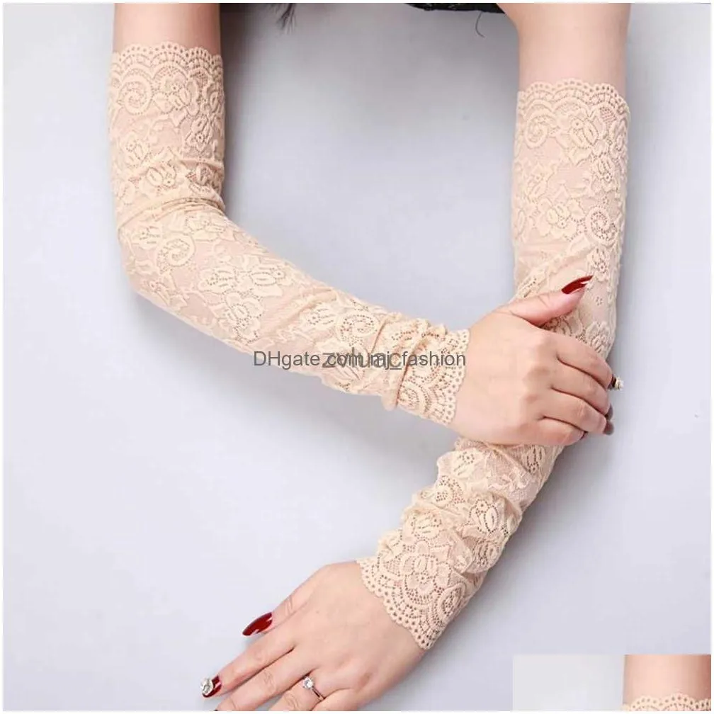 Arm & Leg Warmers Arm Leg Warmers Fishing Accessories Outdoor Riding Driving Sleeves Women Lace Ice Silk Breathable Ers Fitness Sun Sh Dhfwn