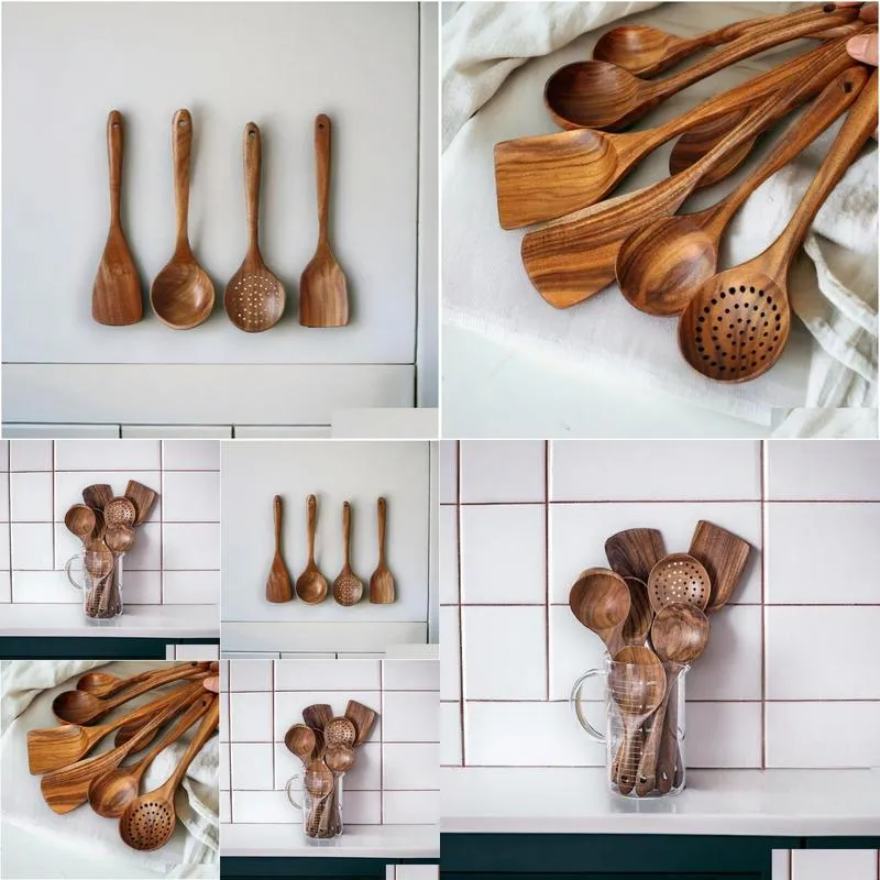 Cooking Utensils Handmade Natural Wood Tableware Wooden Spoon Kitchen Tool Set Drop Delivery Home Garden Kitchen, Dining Bar Kitchen T Ot5Pi
