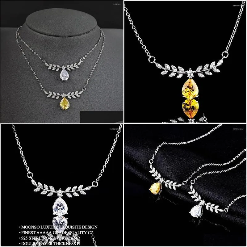 Pendant Necklaces 2022 Luxury Yellow Color Pear Olive Leaves Neckalce For Woman Anniversary Gift Jewelry Wholesale Drop Delivery Dh2Mw