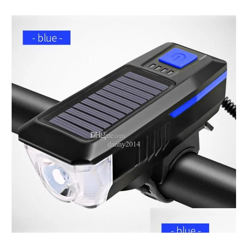 led solar bicycle light usb rechargeable front lights with horn outdoor cycling head lights ip65 waterproof cycling bike lamp