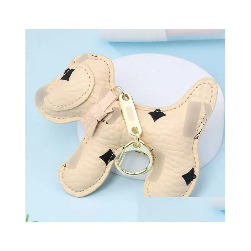 Keychains & Lanyards 5Style Creativity Cute Dog Car Keychain Bag Charm Keyring Holder For Men Gift Fashion Pu Leather Flower Grid Des Dhk5K