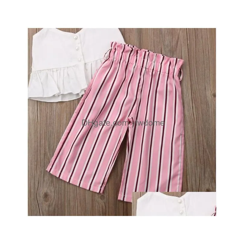 Clothing Sets Summer Baby Girls Outfits Cute Toddler Clothing Sets Fashion Lace Ruffle Halter Tops Add Stripe Pants Children Casual 2P Dhwnr