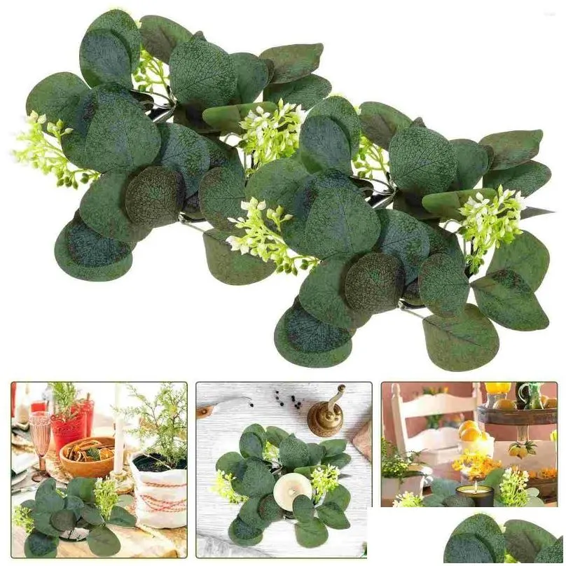 decorative flowers 2 pcs candlestick garland artificial eucalyptus ring rings plant wreaths for pillars silk flower christmas table