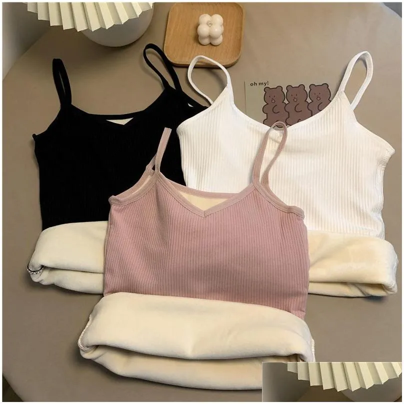 Women`S Tanks & Camis Women Winter Warm Croptop Thin Veet Corset Top Solid Sleeveless Tank Tops Y Slim Fleece Drop Delivery Apparel Wo Otqti