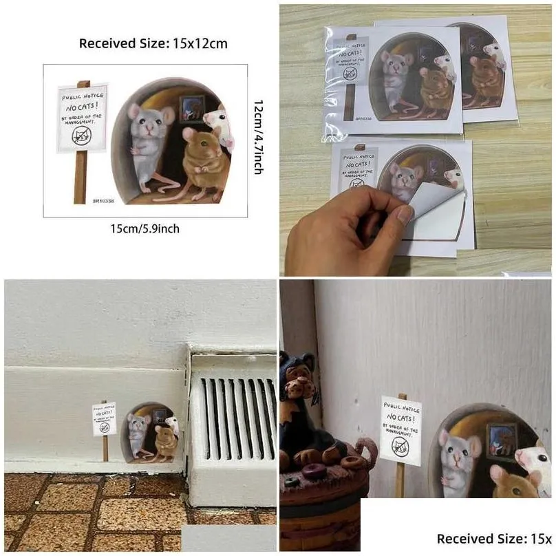 wall stickers realistic mouse hole for corner stairs funny cute home decorative decals drop delivery garden dh5gd