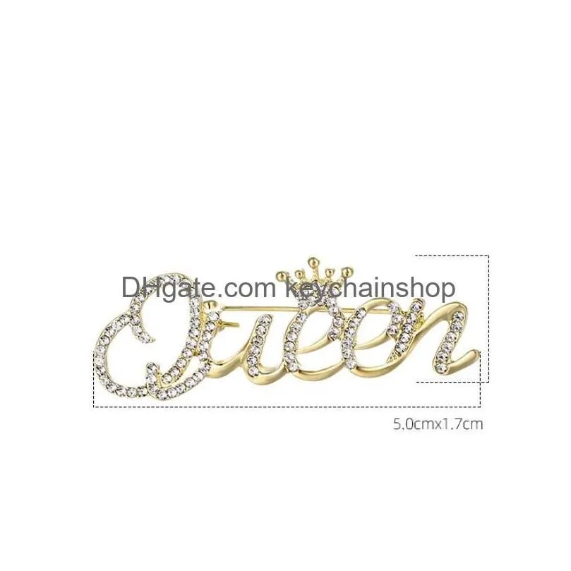 queens letter brooch new high-end quality crown brooch anti glare brooch water diamond minimalist brooch 10pcs/lot
