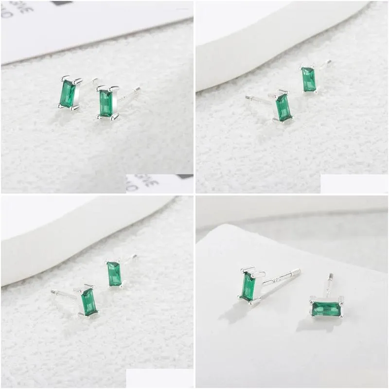 stud earrings trendy silver color square green stone geometric for women girl gift fashion jewelry dropship wholesale