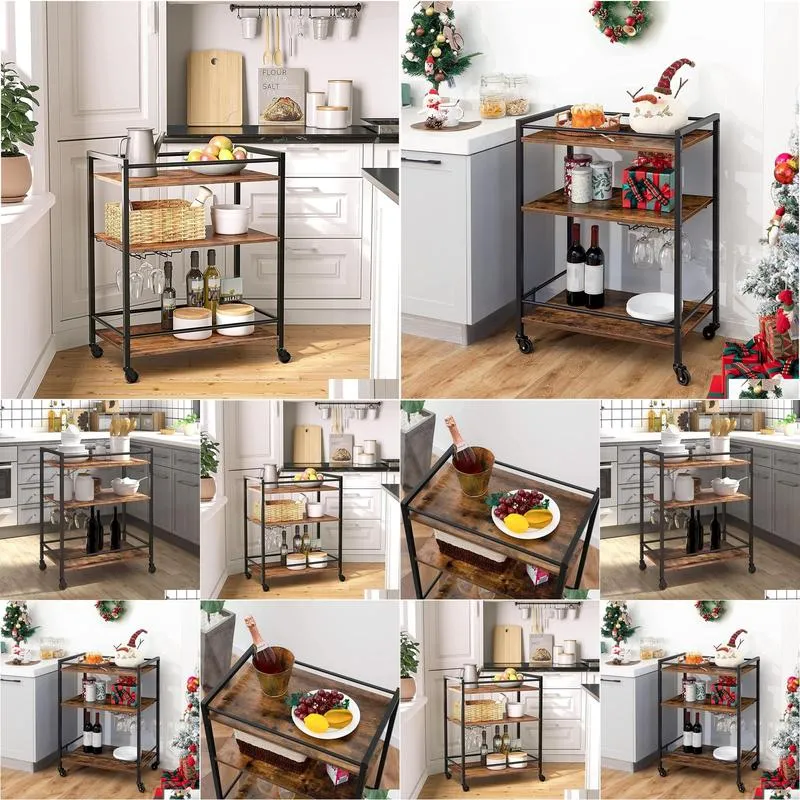 Kitchen Furniture Bar Cart 3-Tier Wedding Anniversary Housewarming Home Kitchen Coffee Drop Delivery Home Garden Furniture Home Furnit Ot45X