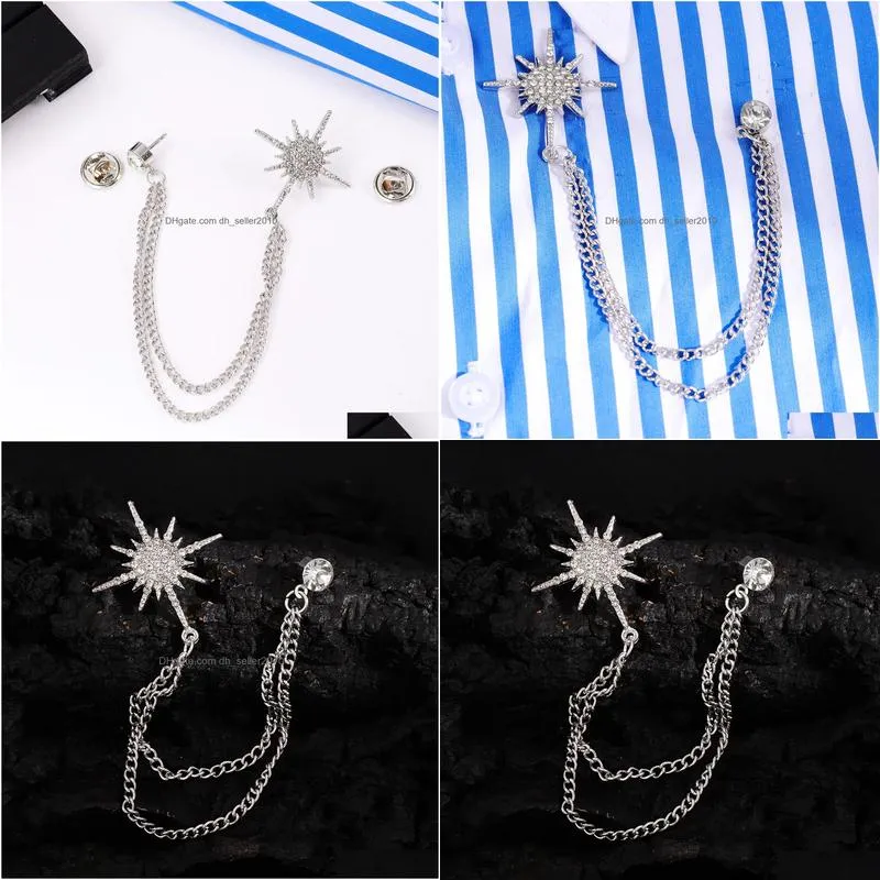 Pins, Brooches Shining Star Personality Trend Sunflower Diamond Brooch Female Minimalist Chain Pendant Set Drop Delivery Jewelry Dhkd9