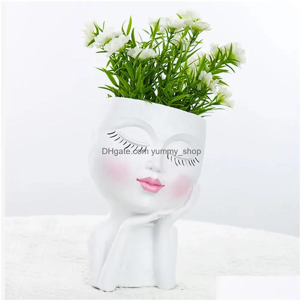 planters pots little girl head succulent plant flower pot floor simple character statue outdoor landscape garden decoration portrait ornament