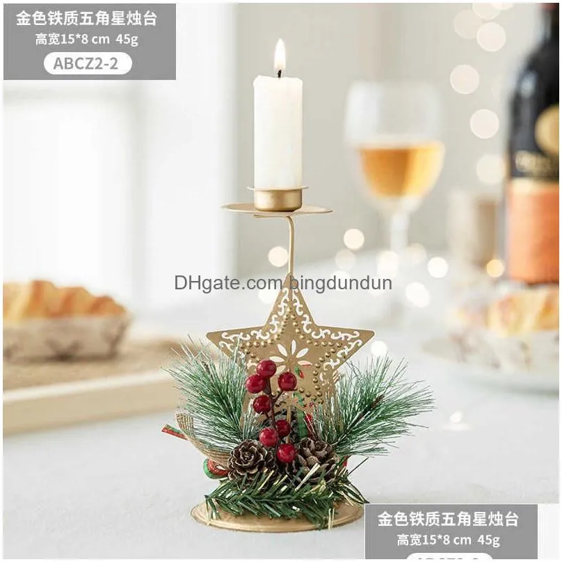 Candle Holders New Christmas Golden Iron Candle Holder Snowflake Candlestick Decorations For Home 2022 Xmas Table Ornaments Year 2023 Dh35I