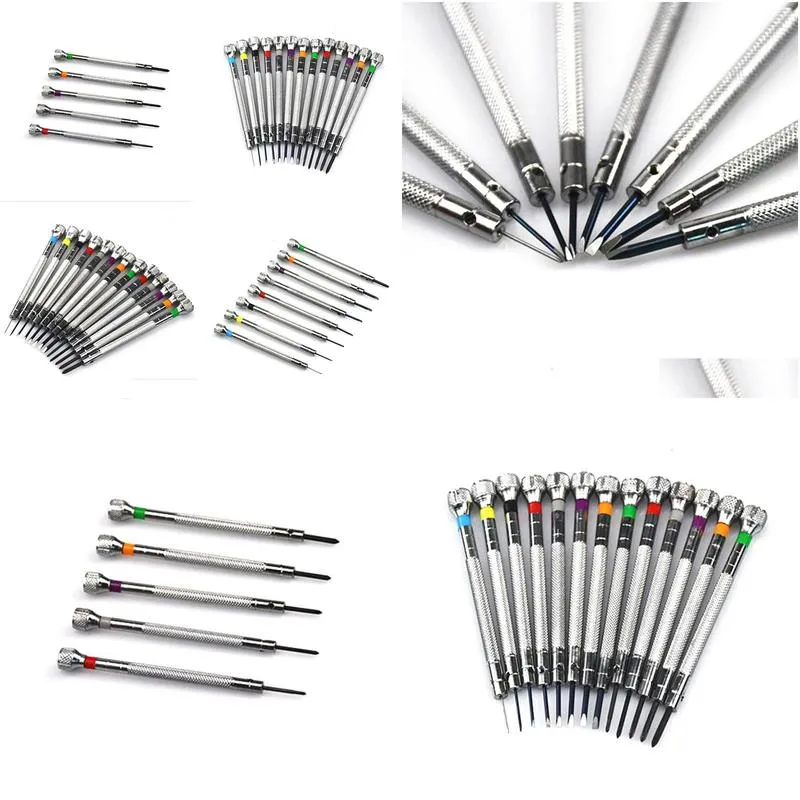 Screwdrivers 13 Pieces Of 0.6-2.0Mm Slotted Cross Screwdriver Set Professional Watch Manufacturer Repair Tool Drop Delivery Dh3Rc