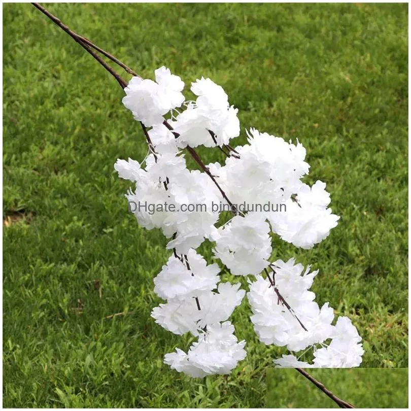 Decorative Flowers & Wreaths Artificial Cherry Blossom Flowers Long Stem Simation Sakura Branches Flower For Home Wedding Party Decora Dhkhp