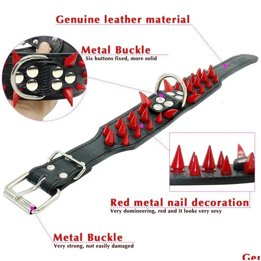 Dog Collars & Leashes Dog Collars Leashes 2 Wide Sharp Spiked Studded Leather Bldog Big Collar Adjustable For Medium Large Dogs Boxer Dheqf