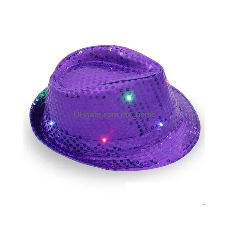 party hats space cowgirl led hat flashing light up sequin  hats luminous caps halloween costume 0530