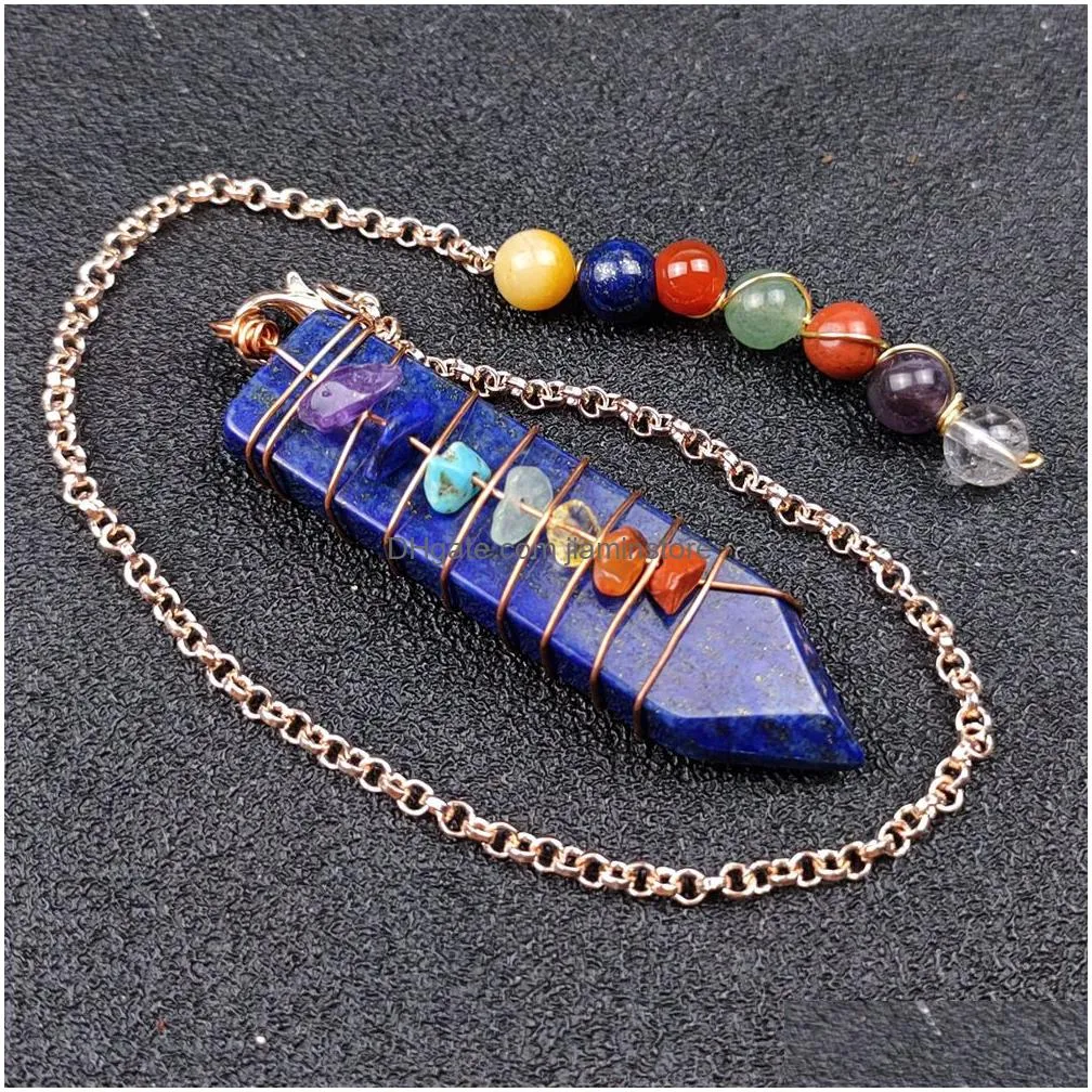 Pendant Necklaces Arrowhead Chakra Reiki Healing Pendums Natural Stones Pendant Amet Crystal Meditation Hexagonal Pendum For Men Drop Dhve1